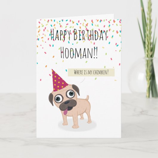 Grappig schattige Happy Birthday-huishond op Pug Kaart (Voorkant)