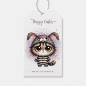 Grappig Schattige Kat Bunny Ears Paarse Happy East Cadeaulabel (Voorkant)