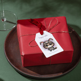 Grappig Schattige Kat Bunny Ears Paarse Happy East Cadeaulabel