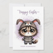 Grappig Schattige Kat Bunny Ears Paarse Happy East Feestdagenkaart (Voorkant)