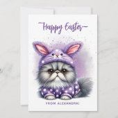 Grappig Schattige Kat Bunny Kostuum Paarse Happy E Feestdagenkaart (Voorkant)