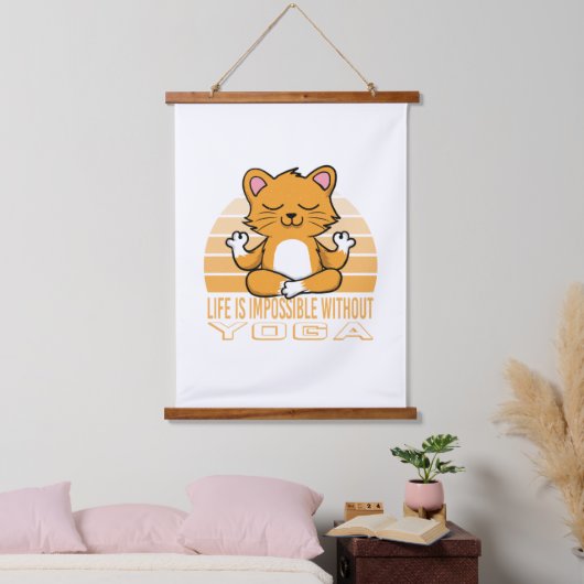 Grappig schattige kat die yoga doet. grappige yoga hangend wandkleed (Slaapkamer)