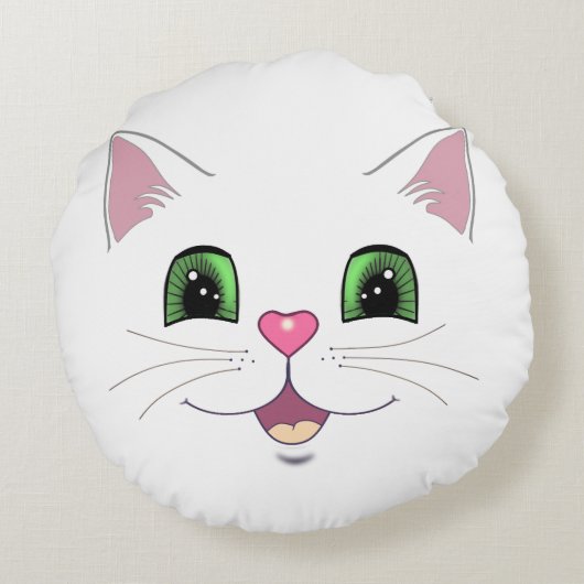 Grappig schattige kat gezicht op wit rond kussen (Achterkant)