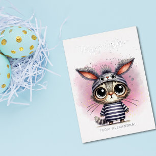 Grappig Schattige Kat in Bunny Costume Happy Easte Folie Feestdagenkaart
