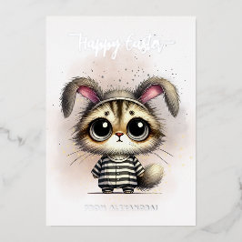 Grappig Schattige Kat in pyjama Folie Feestdagenkaart