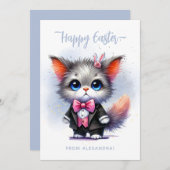 Grappig Schattige Kat in Tuxedo Happy Easter Feestdagenkaart (Voorkant / Achterkant)