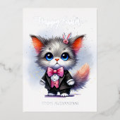 Grappig Schattige Kat in Tuxedo Happy Easter Folie Feestdagenkaart (Voorkant)