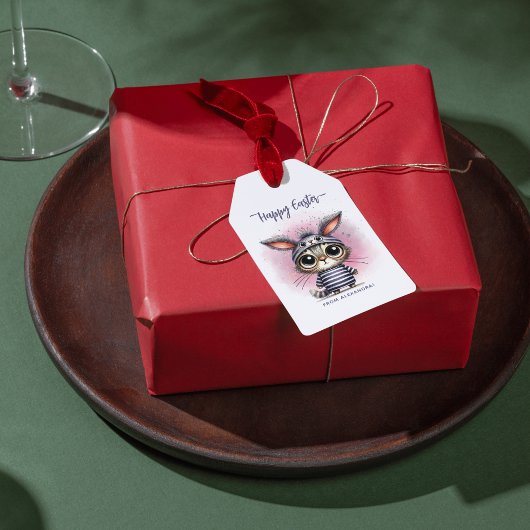 Grappig Schattige Kat met Bunny Ears Happy Easter Cadeaulabel
