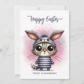 Grappig Schattige Kat met Bunny Ears Happy Easter Feestdagenkaart (Voorkant)