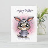 Grappig Schattige Kat met Bunny Ears Happy Easter Feestdagenkaart (Staand voorkant)