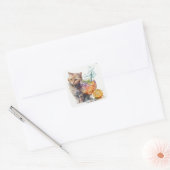 Grappig schattige kat met een cocktailwaterverf st vierkante sticker (Envelop)