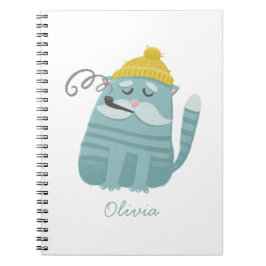 Grappig schattige kat. Winterblauw cartoon humor Notitieboek