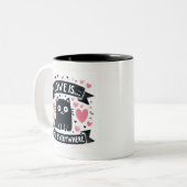 Grappig Schattige Kattenhaar Overal Liefde Tweekleurige Koffiemok (Voorkant links)