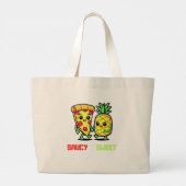 Grappig Schattige Kawaii Pizza Ananas Vrienden Sau Grote Tote Bag (Achterkant)