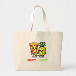 Grappig Schattige Kawaii Pizza Ananas Vrienden Sau Grote Tote Bag