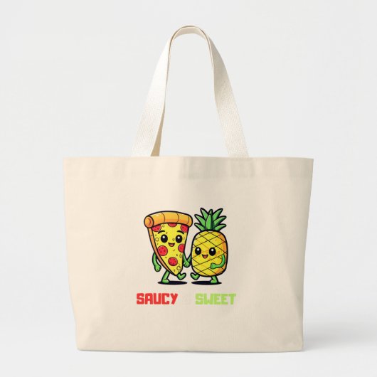 Grappig Schattige Kawaii Pizza Ananas Vrienden Sau Grote Tote Bag (Voorkant)