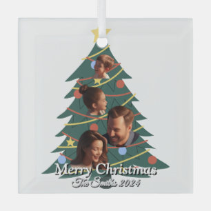 Grappig, Schattige, moderne familiefoto kerst Glas Ornament
