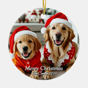 Grappig, Schattige, moderne familiefoto kerst Keramisch Ornament
