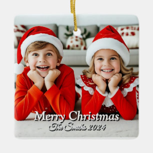 Grappig, Schattige, moderne familiefoto kerst Keramisch Ornament