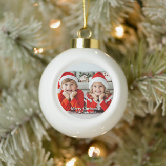 Grappig, Schattige, moderne familiefoto kerst Keramische Bal Ornament