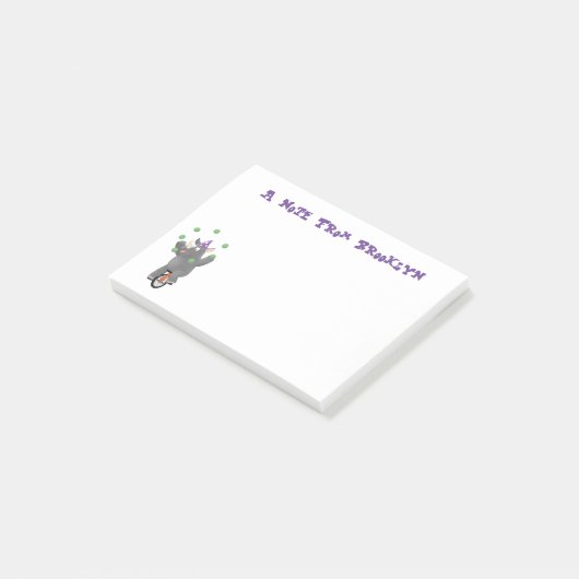 Grappig schattige neushoorns over eenwieler post-it® notes (Schuin)