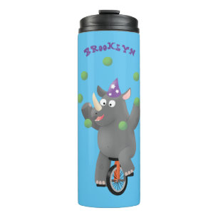Grappig schattige neushoorns over eenwieler thermosbeker