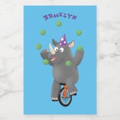 Grappig schattige neushoorns over eenwieler voedselcontainer etiket (Enkel label)