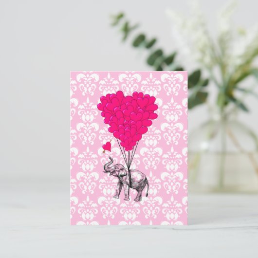 Grappig schattige olifant en roze vocht briefkaart (Staand voorkant)