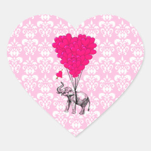 Grappig schattige olifant en roze vocht hart sticker