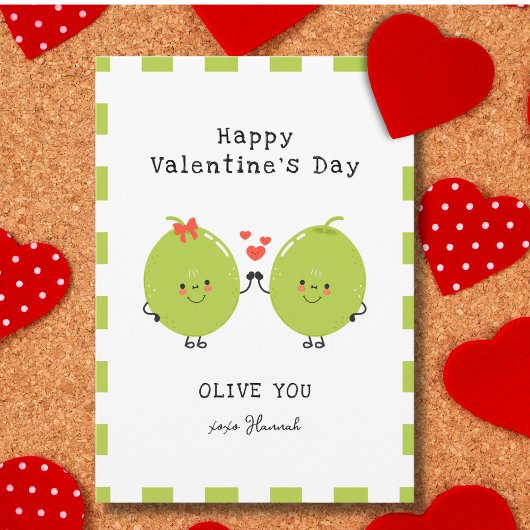 Grappig Schattige Olive You Happy Valentine's Day Feestdagenkaart