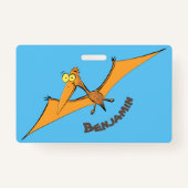 Grappig schattige oranje vliegende pterodactylcart badge (Achterkant)