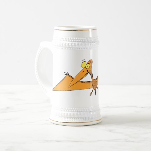 Grappig schattige oranje vliegende pterodactylcart bierpul (Voorkant links)