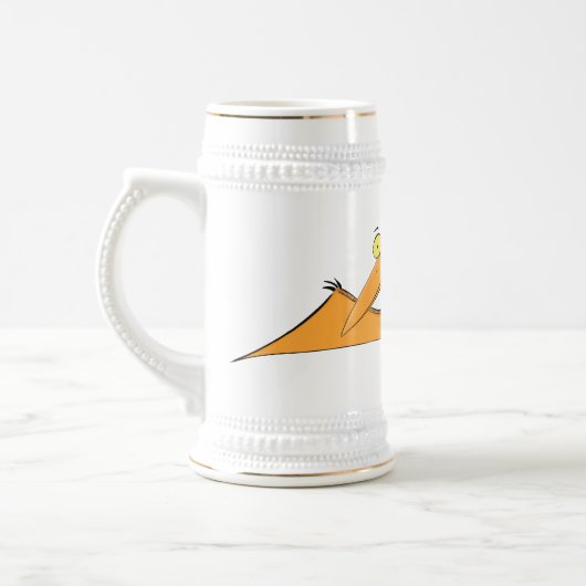 Grappig schattige oranje vliegende pterodactylcart bierpul (Links)