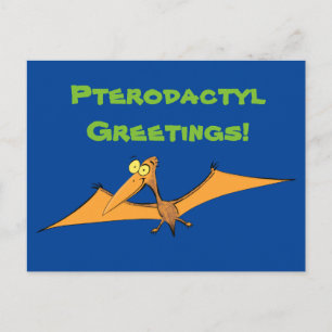 Grappig schattige oranje vliegende pterodactylcart briefkaart