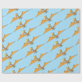 Grappig schattige oranje vliegende pterodactylcart cadeaupapier (Vlak)