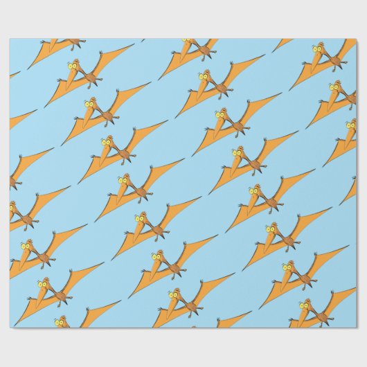 Grappig schattige oranje vliegende pterodactylcart cadeaupapier (Vlak)
