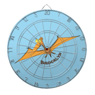 Grappig schattige oranje vliegende pterodactylcart dartbord