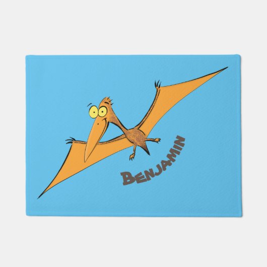 Grappig schattige oranje vliegende pterodactylcart deurmat (Voorkant)