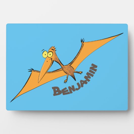 Grappig schattige oranje vliegende pterodactylcart fotoplaat (voorkant)