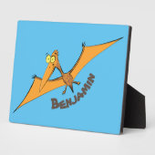 Grappig schattige oranje vliegende pterodactylcart fotoplaat (Zijkant)