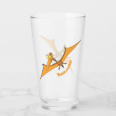 Grappig schattige oranje vliegende pterodactylcart glas (Achterkant)