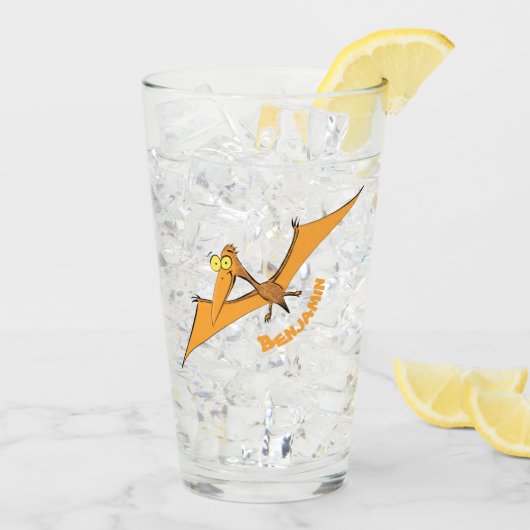 Grappig schattige oranje vliegende pterodactylcart glas (Achterkant ijs)