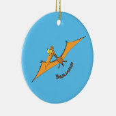 Grappig schattige oranje vliegende pterodactylcart keramisch ornament (Rechts)
