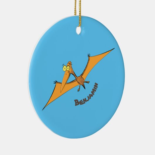 Grappig schattige oranje vliegende pterodactylcart keramisch ornament (Rechts)