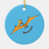 Grappig schattige oranje vliegende pterodactylcart keramisch ornament (Voorkant)