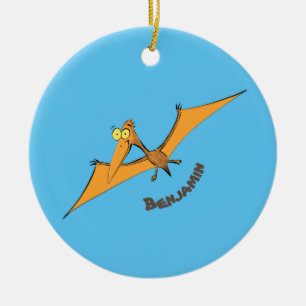 Grappig schattige oranje vliegende pterodactylcart keramisch ornament