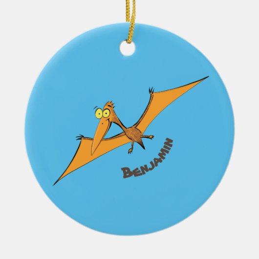 Grappig schattige oranje vliegende pterodactylcart keramisch ornament (Voorkant)