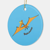 Grappig schattige oranje vliegende pterodactylcart keramisch ornament (Links)