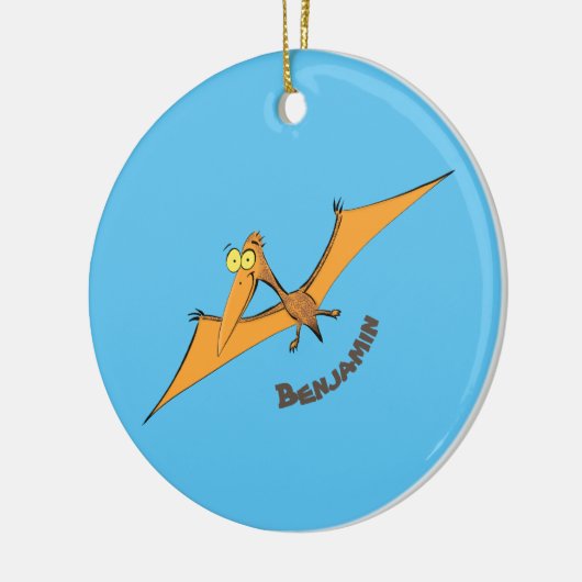 Grappig schattige oranje vliegende pterodactylcart keramisch ornament (Links)