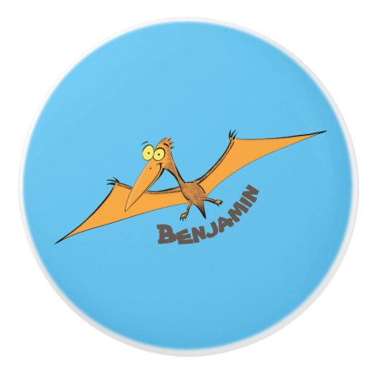 Grappig schattige oranje vliegende pterodactylcart keramische knop (Voorkant)